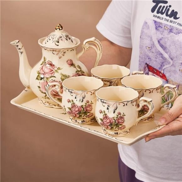 Ceramic Serving Tray Decorative Rose Platter 13 Inch Tea Party Appetizer Tray - Picture 2 of 7